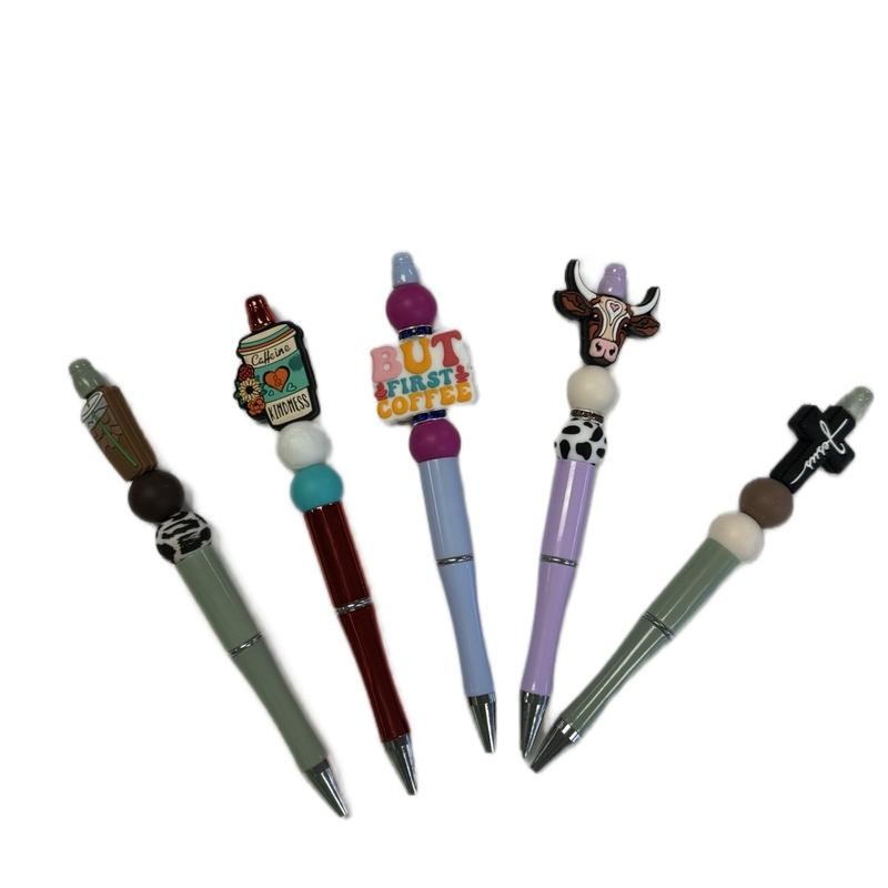 Ballpoint Mystery Pens black ink silicone beads:_Coffee