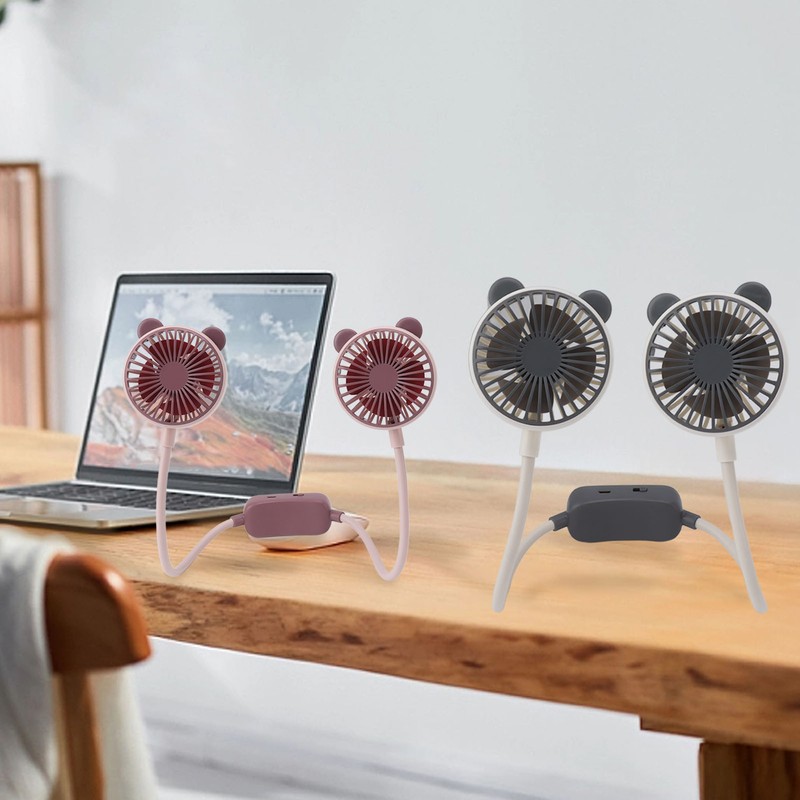Portable Neck Fan Dual Head Bendable Wearable USB Rechargeable Hand