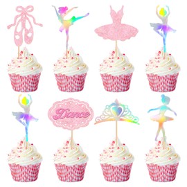 Paquete de 35 adornos de bailarina de ballet para magdalenas, color rosa, plateado, para bailar, bailar, tartas, postres para bodas, baby shower, fiesta de cumpleaños