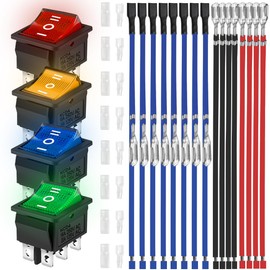 MKBKLLJY 4PCS Rocker Toggle Switch AC 16A 250V/20A 125V DPDT 6 Pins 3 Position ON/Off 4 Colors LED Light Illuminated Boat KCD4 Snap in Square Switch 16 PCS Terminal Wire Sheath (6.3mm/0.24inch)
