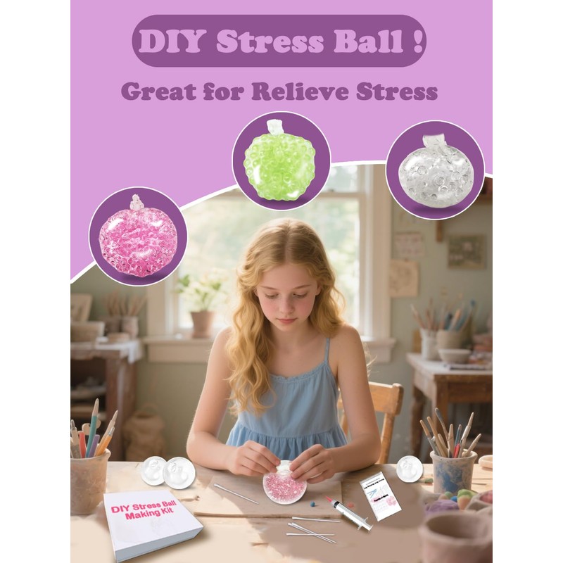 DIY Stress Ball Making Kit 4 TPR Skins, 3 Fillers,