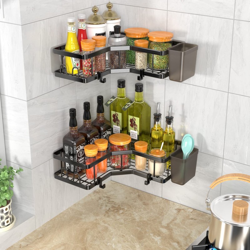 AKTECKE Corner Shower Caddy, 2 Pack Adhesive Shower Corner Organizer