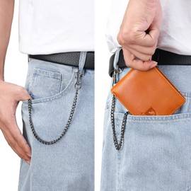 bill heart Wallet with Chain for Men, RFID Blocking Genuine Leather Bifold Wallet with Sturdy Chain (Brown)