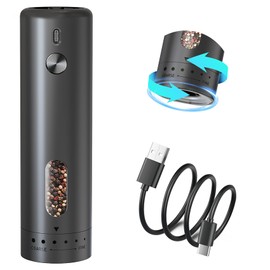 Macina pepe e sale elettrico, 110ml macina sale pepe USB ricaricabile, macina spezie con 5 livelli di regolazione dell'ingranaggio esterno con finestra di visualizzazione
