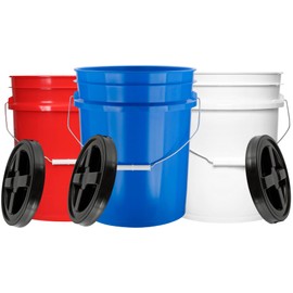 House Naturals 5 Gallon Food Grade BPA Free, Made in USA Pail Plastic Bucket with Screw On Air Tight Double Gasket lid, (Pack of 3)