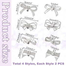 PH PandaHall 8pcs 4 Styles Bowknot Shoe Clips, Platinum Sparkling Shoe Clips Metal Shoe Buckles Crystal Wedding Shoe Clips Removable Rhinestone Clasp for Women Shoe Bridal Christmas Party Banquet
