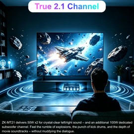 ZK-MT21 2.1 Channel Bluetooth Amplifier Board, 50W×2 + 100W Class D Audio Amp with Subwoofer Control, Bass/Treble Adjustment, 15m BT 5.0, AUX Input, 12-24V DC for DIY Home Theater, PC Gaming Speaker