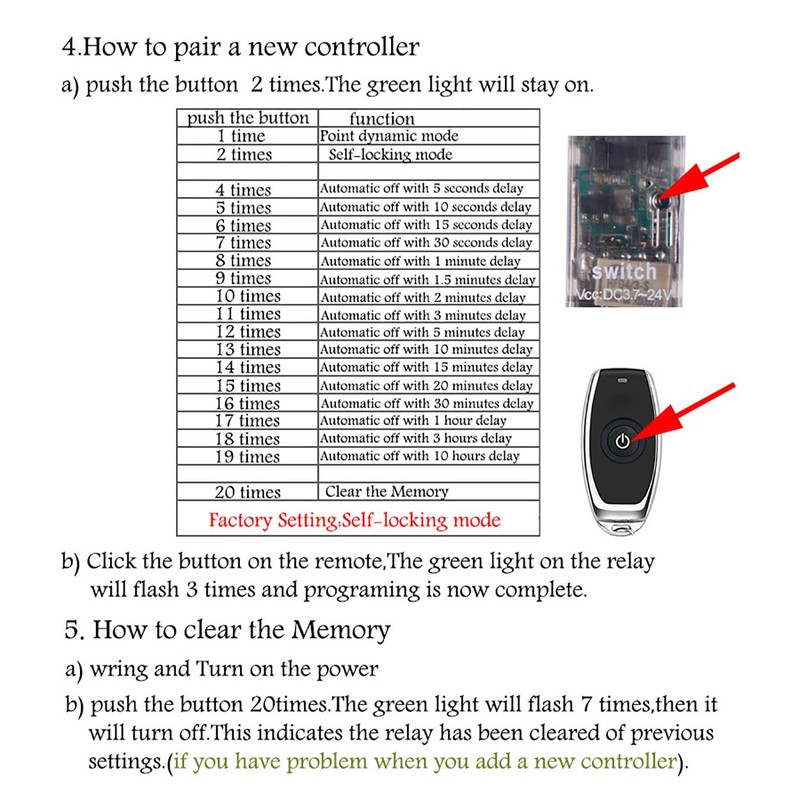 VONVOFF Mini 12V Remote RF ON/OFF Switch - Dry Contact