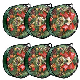 LDXDRU 6 Pack Wreath Storage Container, 30 Inch Wreath Storage Bags, Clear Christmas Wreath Storage Container with Sturdy Handles for Holiday Seasonal Decoration, Green