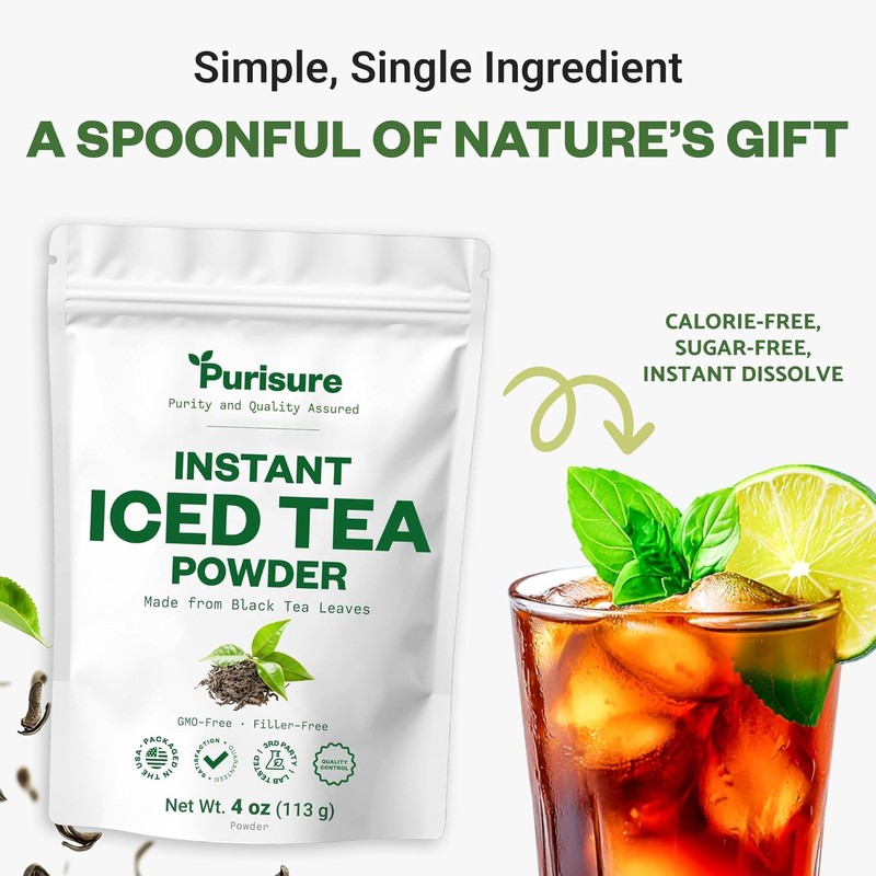 Purisure Unsweetened Instant Black Iced Tea Powder – Made from