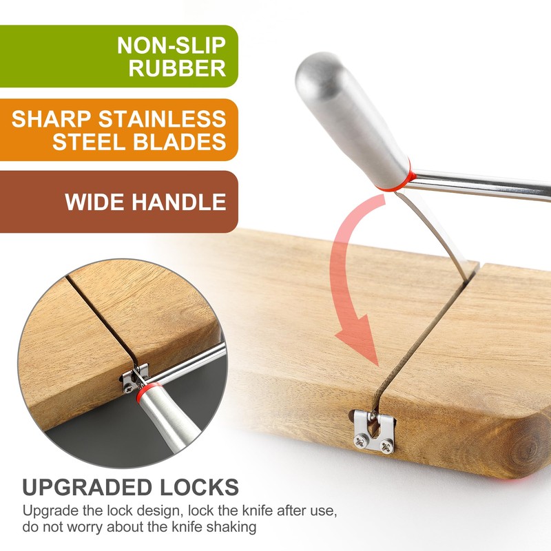 DGLOZE Wooden Cheese Slicer, Cheese Cutter Board with Stainless Steel