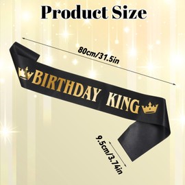 Birthday King Sash, Gold Foil Letter and Black Satin Birthday Sash for Men Birthdays Boy Sashes Funny Birthdays Party Decorations for Men & Boys Party Favors Supplies (Black)