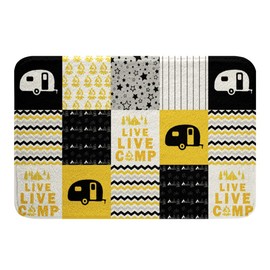 Loussiesd Yellow Grey Camper Soft Fleece Door Carpet Great Camping Polyester Bath Rug for Kids Boy Girl Geometric Plaid Grid Bathroom Mat Van Rv Cabin for Bathroom Floor Indoor Doormat,20x32 Inch