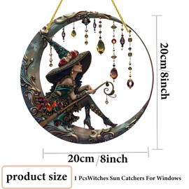 Sun Catchers For Windows Witchy Gifts For Women Gothic Gifts The Witch Gifts Moon & Witch Ornaments Gothic Stained Glass Window Decorations Suncatcher (20 * 20cm)
