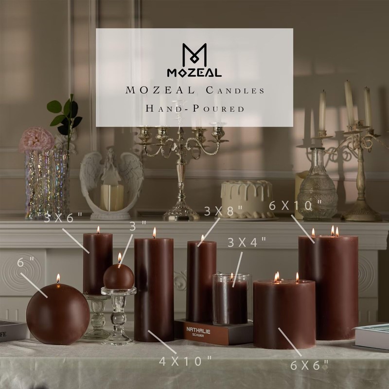 MOZEAL 3" x 6" Hand-Poured Unscented Candle,Dripless Pillar Candle Set