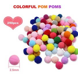 MIVAIUN Pack of 250 Pompoms, 25 mm Pompoms for Crafts, Colourful Felt Balls Pack, Fluffy Balls, Colourful Mini Pompoms for Craft Making, Hobby Supplies and DIY Creative Decorations (Multi-Colour)