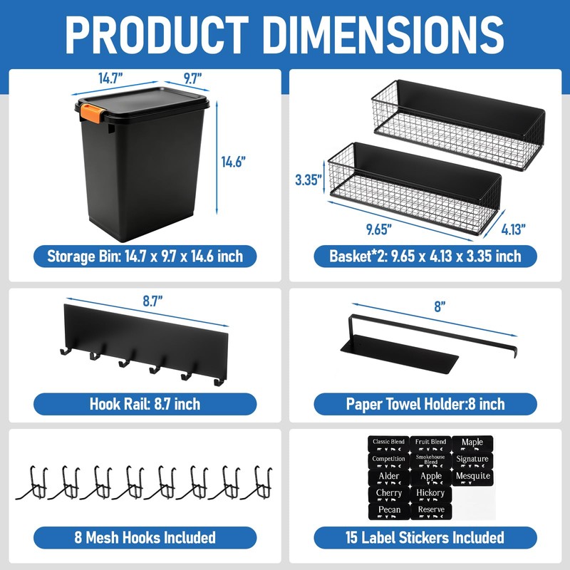 Maxdot Magnetic Grill Organizer Kit with 22 lb Pellet Storage