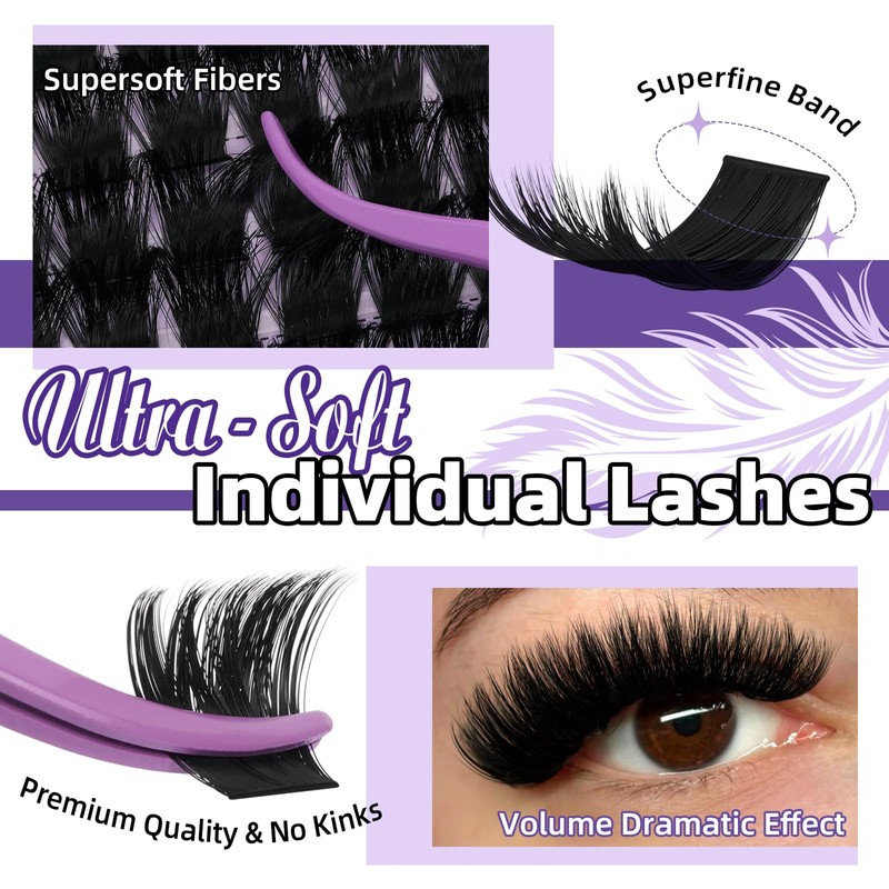 B&Q Fluffy Lash Clusters Kit Full,300D Thick Cluster Eyelash Extension