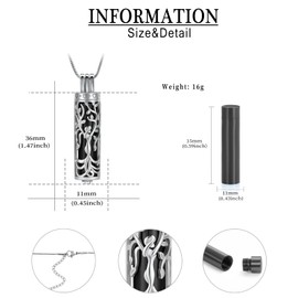 QGJNSGC Cremation Jewelry for Ashes Tree of Life Urn Necklace Cylinder Vial Urn Necklace for Men/Women Keepsake Memorial Ashes Necklace Pendent (Silver-black)