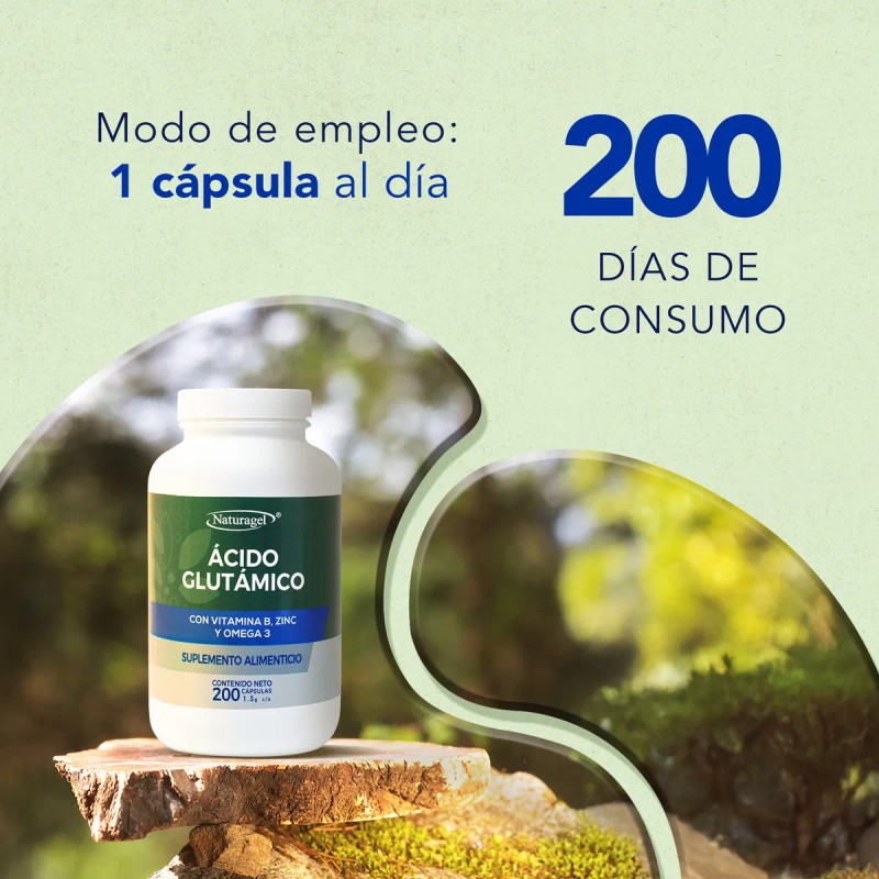 Ácido Glutámico Para La Memoria | 200 Cápsulas | Naturagel
