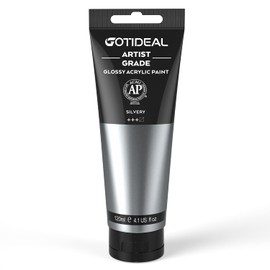 GOTIDEAL Metallic Acrylic Paint Silver Tubes(120ml, 4.1 oz) Non Toxic Non Fading,Rich Pigments for Painters, Adults & Kids, Ideal for Canvas Wood Clay Fabric Ceramic Craft Supplies (Silver)