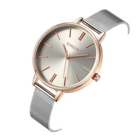 KIMOMT Women's Watches, Leather Strap, Luxury Quartz Watches, Waterproof, Fashion, Creative Watch for Girls, Ladies, Mesh band silver, Bracelet