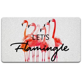 JINYO Flamingo Door Mat, Let's Flamingle Door Mats for Front Door Porch Patio Outdoor Indoor Entrance Entryway, Tropical Pink Flamingo Bath Mat for Bathroom, 17x30 Inch