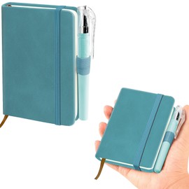 sesameless Pocket Notebook, A7 PU Leather Cover Small Pocket Notebook with Pen Holder and Elastic Band for Writing Note Taking Plans Memos (Blue)