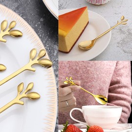Pack of 12 Stainless Steel Leaf Coffee Spoons, Leaf Shape Handle Spoon, Stainless Steel Teaspoon, Mini Coffee Spoon, Branch Design, Dessert Spoon, Used for Water, Tea, Milk, Coffee, Dessert, Drinks