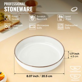 Herogo Stoneware Pasta Bowls Set of 4, 37 Ounce Large Wide Shallow Plates and Stackable Serving Bowls Sets for Salad Soup Cereal, Microwave & Dishwasher Safe, Ivory White