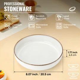 Herogo Stoneware Pasta Bowls Set of 4, 37 Ounce Large Wide Shallow Plates and Stackable Serving Bowls Sets for Salad Soup Cereal, Microwave & Dishwasher Safe, Ivory White