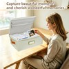 GINUMWA Photo Storage Box - Decorative Linen Organizer with Dividers
