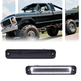 GSOWO 2 PCS White LED Side Marker Light for 1973-1979 F'ord F100 F150 F250 F350, 1975-1991 E100 E150 E250 E350, Smoked Lens Front Rear Side Fender Lamps, OEM Replacement Sidemarker Light