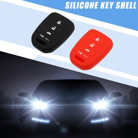 A ABSOPRO Smart Key Fob Cover Case 4 Buttons Skin Protector for Honda Civic Accord Crosstour CR-V HR-V Silicone Black Red (Pack of 2)