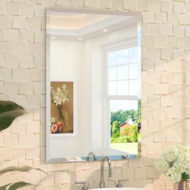TETOTE 24" x 36" Rectangle Tempered Mirror with Frameless Beveled Edge for Vanity and Bathroom