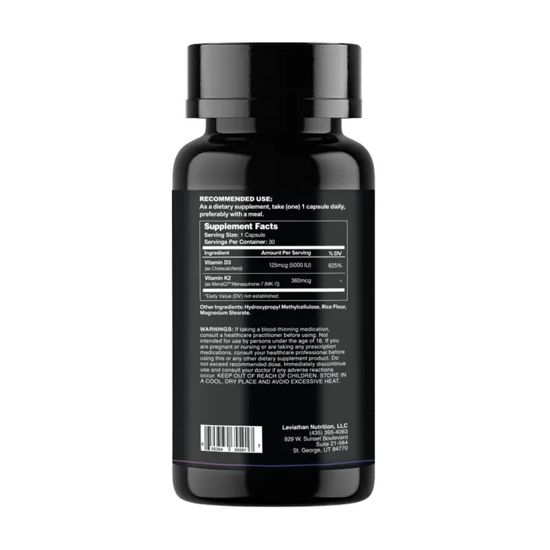 Leviathan Nutrition Vitamin D3 K2 – 5000 IU D3 +