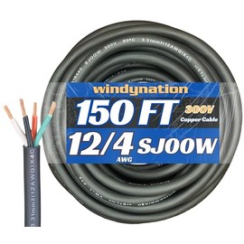 150 Feet 12/4 SJOOW Cable Cord 12 AWG 4 Conductor SO Wire - 12 Gauge 4 Conductor (12/4 Wire) 300V Portable Power Extension Cable for Motor Leads, Portable Lights, Battery Chargers