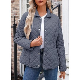 Dokotoo Womens Cropped Fashion Oversized Quilted Jackets for Women 2025 Trendy Puffer Jacket Padded Long Sleeve Button Down Warm Winter Coats with Pockets Blue XX-Large