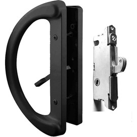 45° Adjustable Patio Handle Set + Mortise Lock - Reversible Non-Handed Design, White Diecast, Fits 3-15/16" Screw Spacing for Sliding Glass Doors (Non-Keyed Latch) - Color: Black