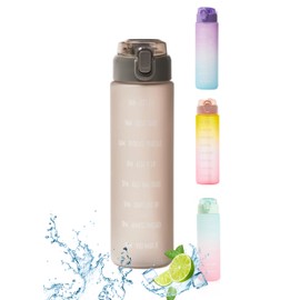 1L Motivational Water Bottle with Straw & Time Marker - BPA-Free Tritan, Leakproof & Reusable, Sports Bottle for Fitness, Gym, Outdoor, Cycling, Running, School & Office Hydration (Grey)