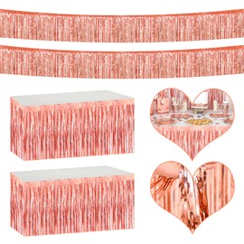 4P Metallic Foil Fringe Banner Tinsel Table Skirts for Rectangle Tables Backdrop Tinsel Banner Garland Curtains for Parade Floats Wedding Graduation Anniversary Birthday Parties Decoration (Rose Gold)