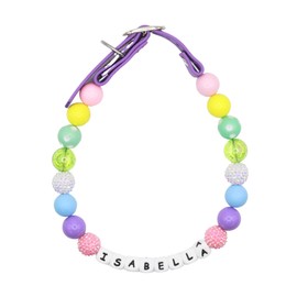 Adjustable Beaded Name Dog Spring Fashion Collar For Small Medium And Large Dogs Bead Silicone Dog Necklace Handmade Girl Boy Bling Fancy Female Cats Pretty Pearls Perla Cute Rinbow Heavy Duty (Pastel Colors, L (17-20"))