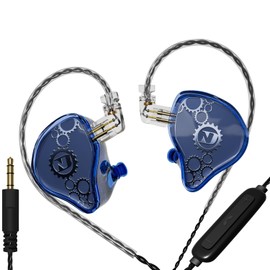 FEDAI ND Venus in Ear Monitor Headphones, 10mm Double Magnetic Dynamic Driver IEM Earphones, HiFi Wired Gaming Earbuds, 2 Pin Detachable Cable (with Mic, Blue, 3.5mm Plug)