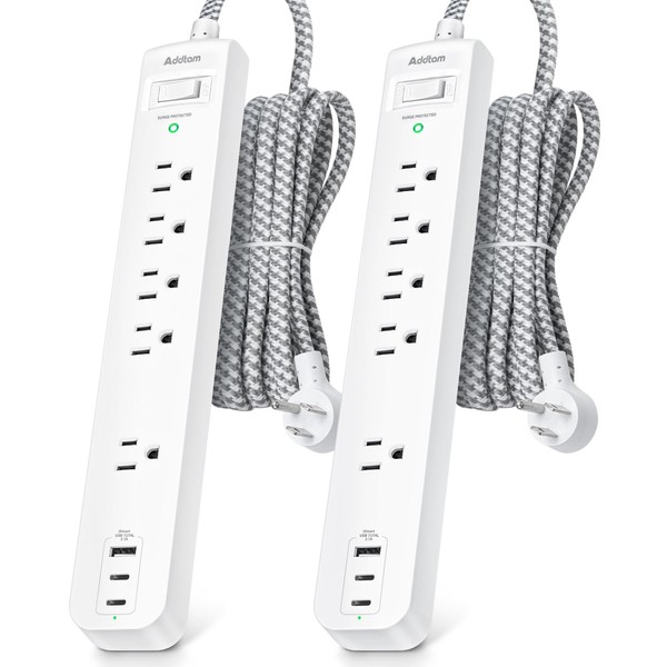 6Ft Power Strip Surge Protector, Flat Extension Cord - Outlet