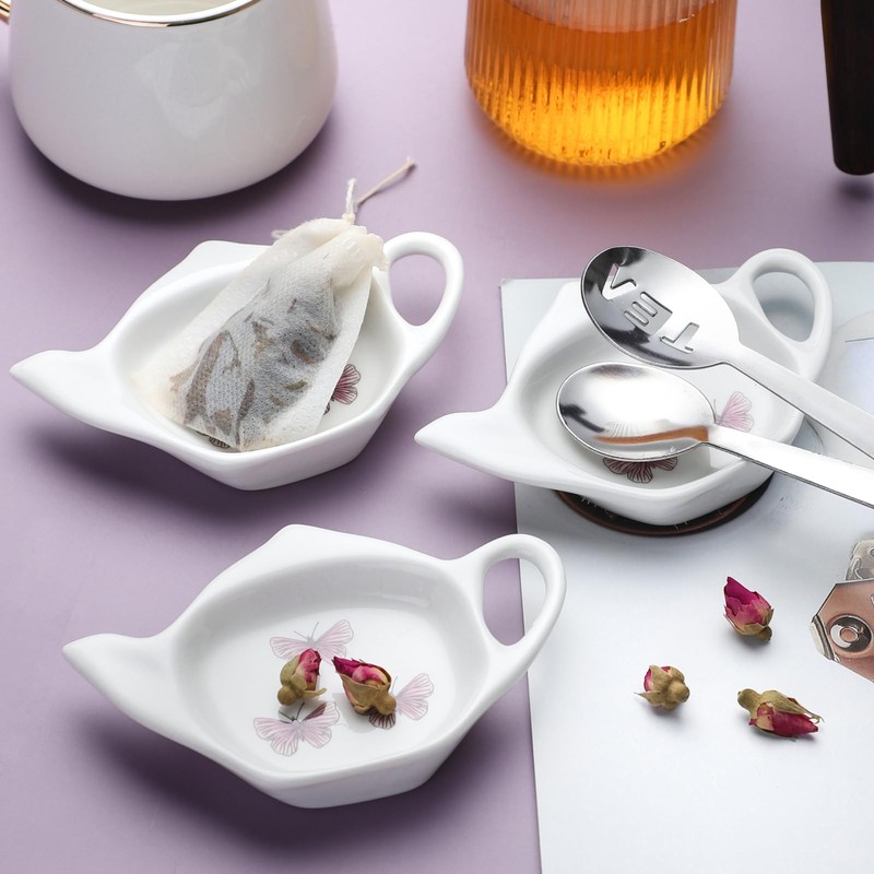 Tea Bag Coaster Set of 6 White Ceramic Tea Bag