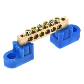 sourcing map Terminal Ground Bar Screw Block Barrier Brass 6 Positions Blue for Electrical Distribution