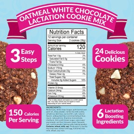 Lactation Cookies Mix - Oatmeal White Chocolate Chip Breastfeeding Cookie Supplement Support for Breast Milk Supply Increase - 16 ounces