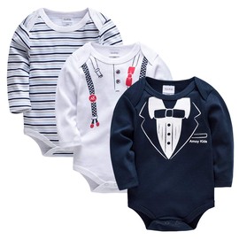 kavkas Baby Long Sleeve One Piece Baby Clothes Infant Soft Cotton Bodysuit Undershirts 3 Pack Cute Vest for Boys and Girls (Gentleman Sets, 6-9M)