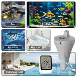 Swimming Pool Thermometer, IP68 Waterproof Digital Pool Thermometer, Wireless Swimming Pool Thermometer with Digital Indoor Temperature Receiver, for Pool, Whirlpool and Aquarium, Range up to 100 m
