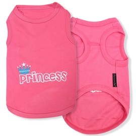 Parisian Pet Dog T-Shirt - Embroidered ' Princess' Breathable Pink Dog Shirt - Sleeveless Pet Vest - Princess Dog Clothes - Machine Washable Dog Shirts for Small Dogs - S